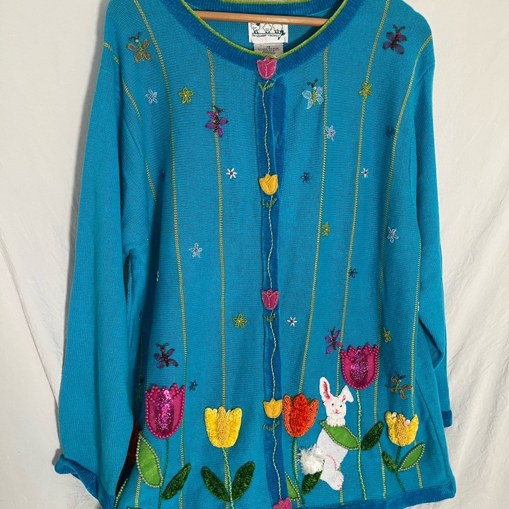 Quacker Factory Blue Tulip Knit Jacket